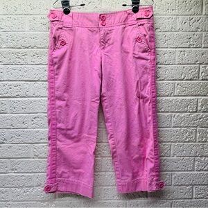 VTG‼ Y2K AMERICAN EAGLE 4 Light Pink Stretch Low Rise Capri Button Pockets • EX‼